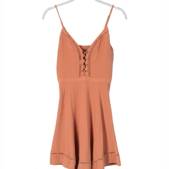 Lovers +Friends Rust Orange Boho Mini Dress β Crochet Detail β Size S - Picture 2 of 8